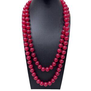 Large Red Gemstone Chunky Heavy Beaded Necklace Vintage Double Knotted Estate